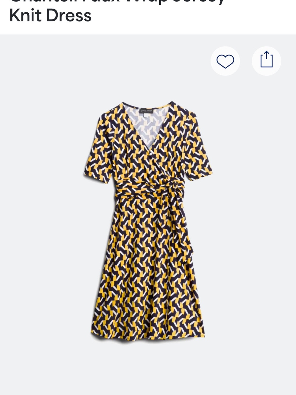 Chantelle V‑Neck Faux Wrap Midi Dress in Yellow & Navy Geometric Print